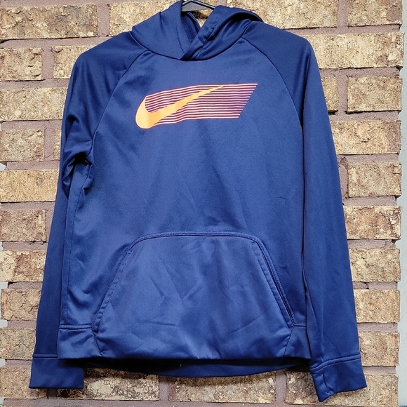 Nike Dri-FIT Navy Hoodie With High Viz Orange Logo SIZE XL - Picture 1 of 6